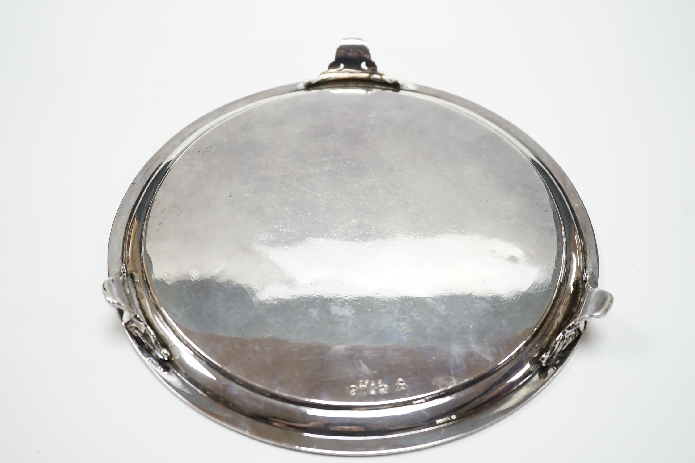 A Victorian engraved silver circular salver, Edward Charles Brown, London, 1875, 25.7cm, 18.8oz.